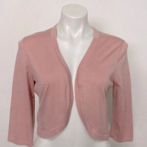 Hobbs London "NEW" Pink Romantic Open Front 3/4 Sleeves Coquette Cardigan Size L